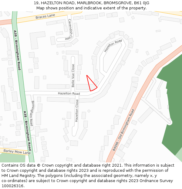 19, HAZELTON ROAD, MARLBROOK, BROMSGROVE, B61 0JG: Location map and indicative extent of plot