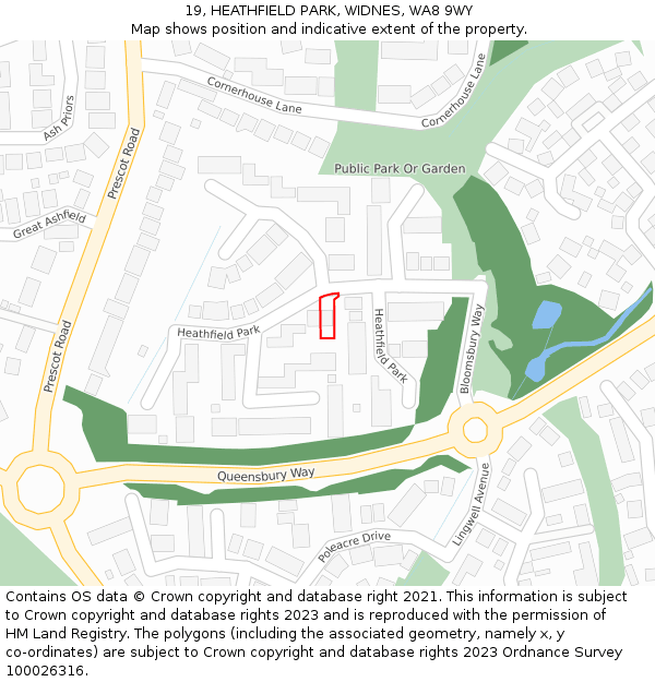 19, HEATHFIELD PARK, WIDNES, WA8 9WY: Location map and indicative extent of plot