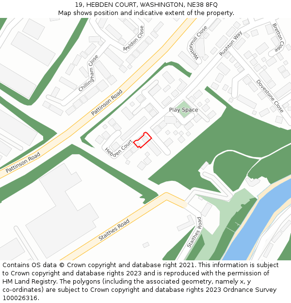 19, HEBDEN COURT, WASHINGTON, NE38 8FQ: Location map and indicative extent of plot