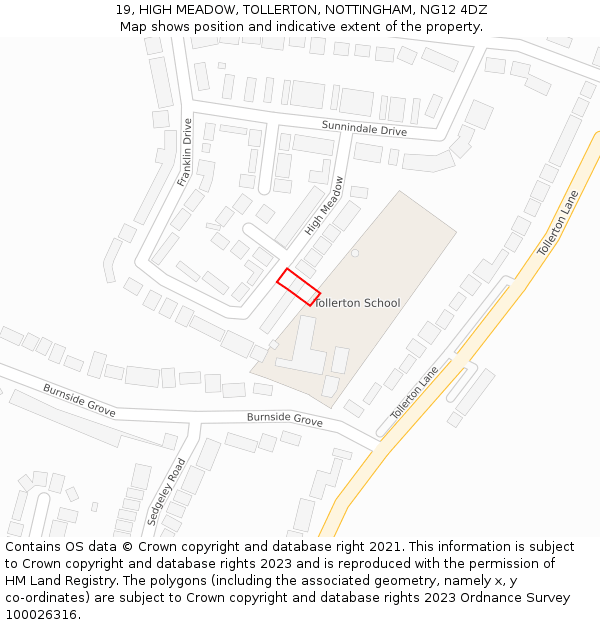 19, HIGH MEADOW, TOLLERTON, NOTTINGHAM, NG12 4DZ: Location map and indicative extent of plot