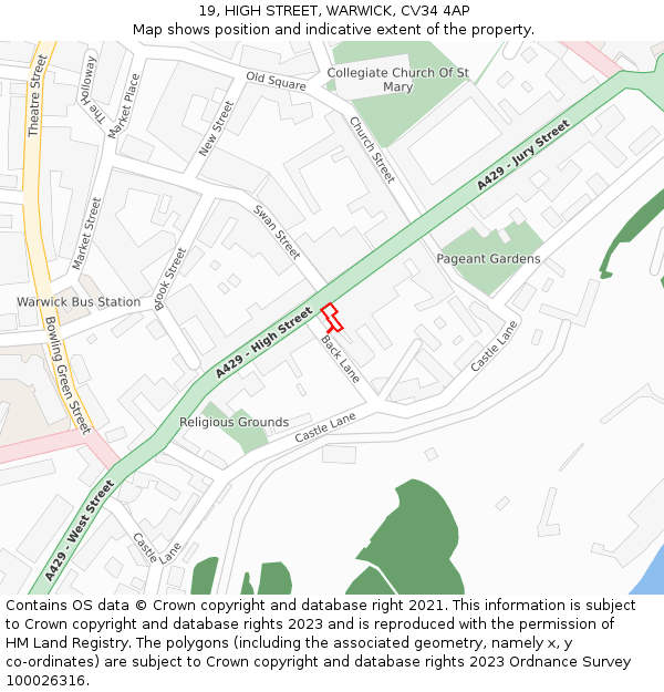 19, HIGH STREET, WARWICK, CV34 4AP: Location map and indicative extent of plot