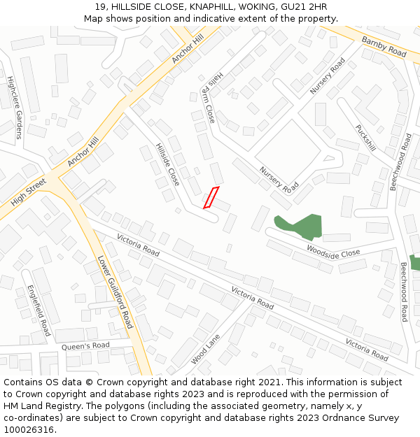 19, HILLSIDE CLOSE, KNAPHILL, WOKING, GU21 2HR: Location map and indicative extent of plot