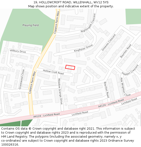 19, HOLLOWCROFT ROAD, WILLENHALL, WV12 5YS: Location map and indicative extent of plot