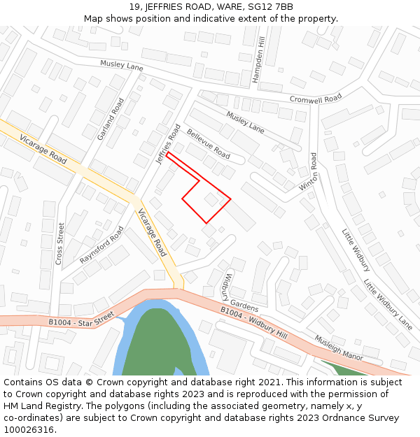 19, JEFFRIES ROAD, WARE, SG12 7BB: Location map and indicative extent of plot