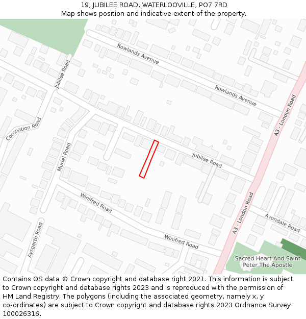 19, JUBILEE ROAD, WATERLOOVILLE, PO7 7RD: Location map and indicative extent of plot