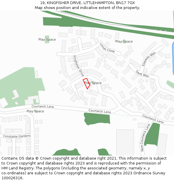 19, KINGFISHER DRIVE, LITTLEHAMPTON, BN17 7GX: Location map and indicative extent of plot