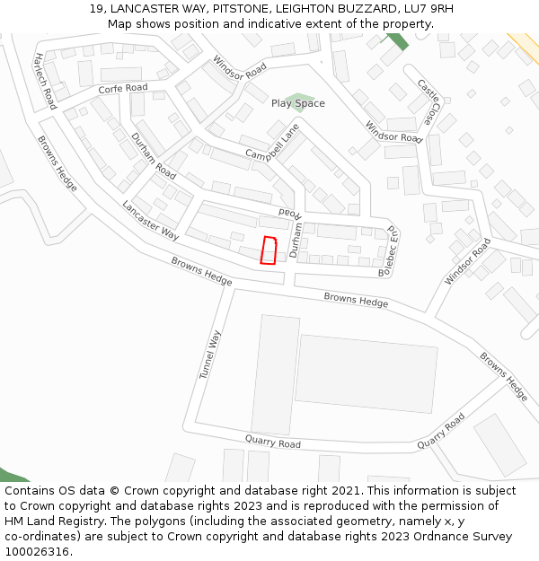 19, LANCASTER WAY, PITSTONE, LEIGHTON BUZZARD, LU7 9RH: Location map and indicative extent of plot