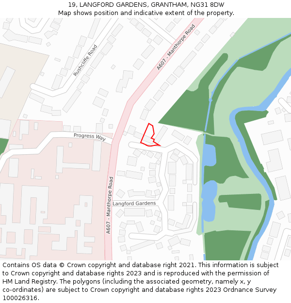 19, LANGFORD GARDENS, GRANTHAM, NG31 8DW: Location map and indicative extent of plot