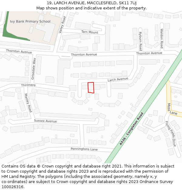 19, LARCH AVENUE, MACCLESFIELD, SK11 7UJ: Location map and indicative extent of plot