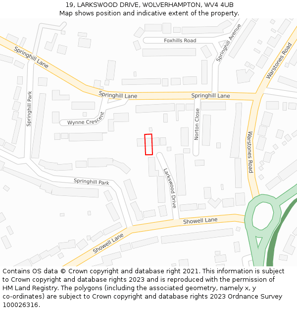19, LARKSWOOD DRIVE, WOLVERHAMPTON, WV4 4UB: Location map and indicative extent of plot