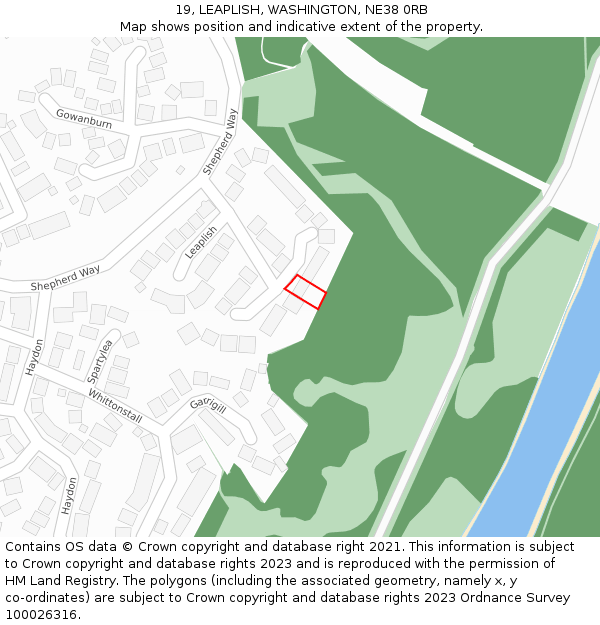 19, LEAPLISH, WASHINGTON, NE38 0RB: Location map and indicative extent of plot