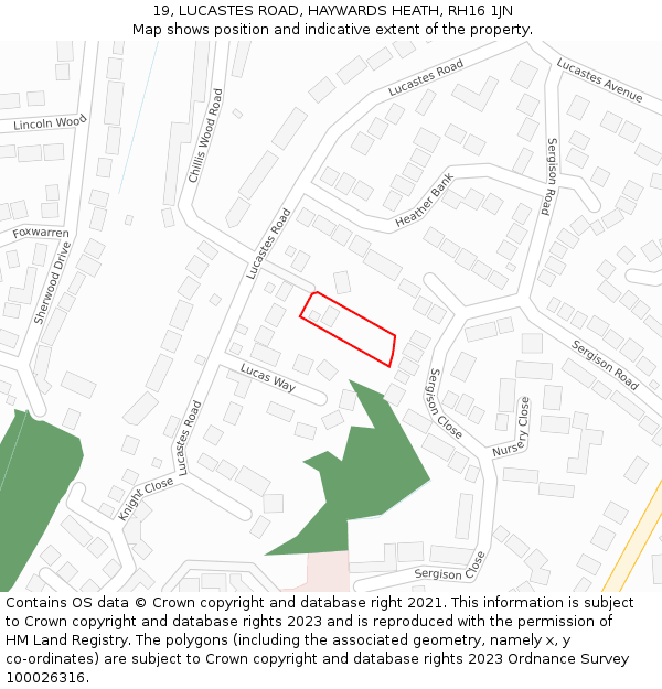 19, LUCASTES ROAD, HAYWARDS HEATH, RH16 1JN: Location map and indicative extent of plot