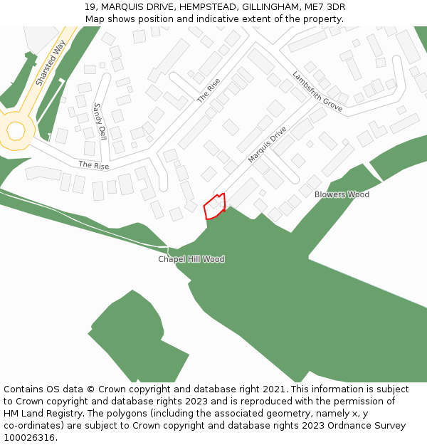 19, MARQUIS DRIVE, HEMPSTEAD, GILLINGHAM, ME7 3DR: Location map and indicative extent of plot