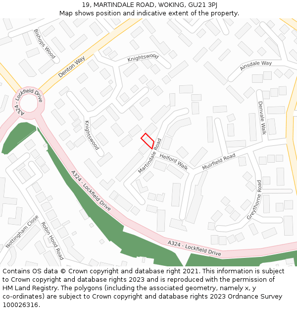 19, MARTINDALE ROAD, WOKING, GU21 3PJ: Location map and indicative extent of plot