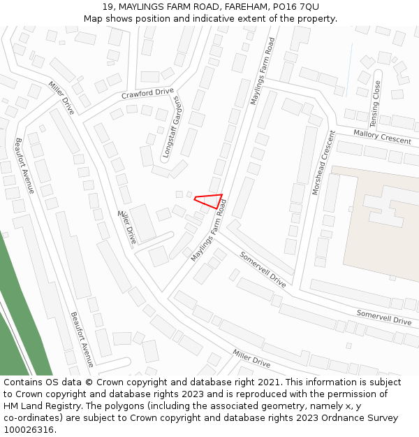 19, MAYLINGS FARM ROAD, FAREHAM, PO16 7QU: Location map and indicative extent of plot