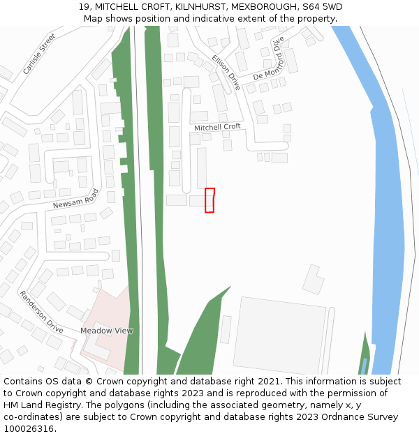 19, MITCHELL CROFT, KILNHURST, MEXBOROUGH, S64 5WD: Location map and indicative extent of plot