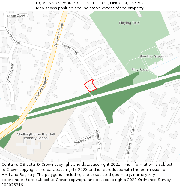 19, MONSON PARK, SKELLINGTHORPE, LINCOLN, LN6 5UE: Location map and indicative extent of plot