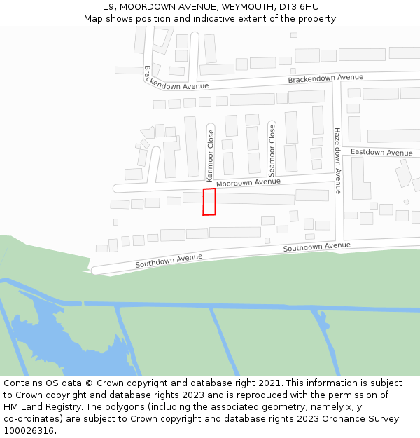 19, MOORDOWN AVENUE, WEYMOUTH, DT3 6HU: Location map and indicative extent of plot