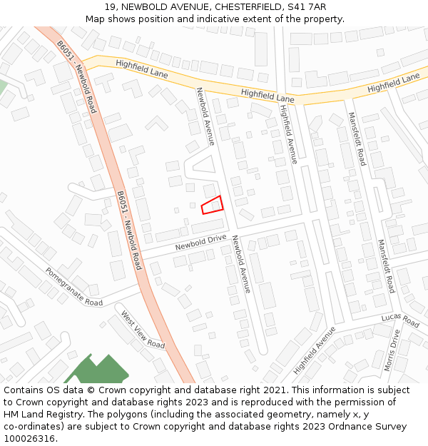 19, NEWBOLD AVENUE, CHESTERFIELD, S41 7AR: Location map and indicative extent of plot