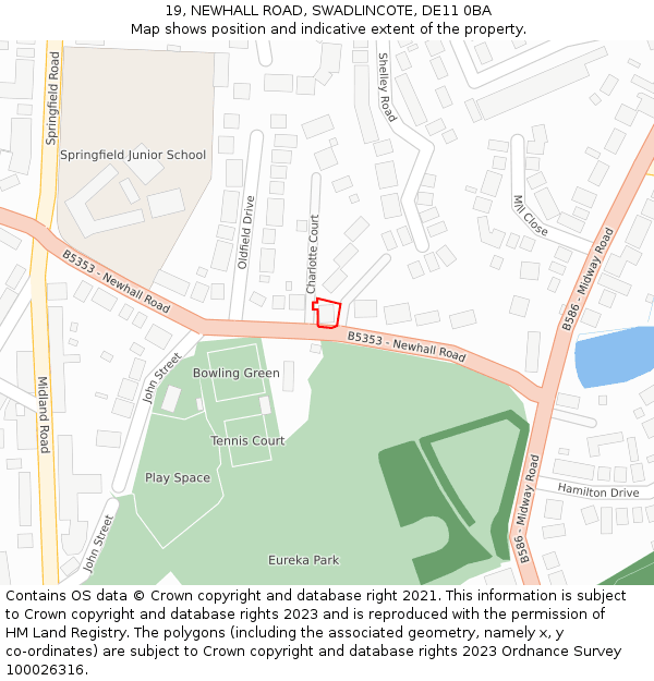 19, NEWHALL ROAD, SWADLINCOTE, DE11 0BA: Location map and indicative extent of plot