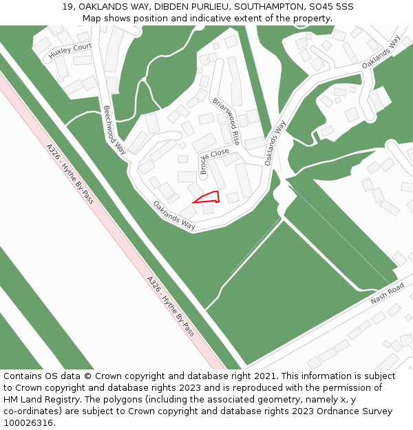 19, OAKLANDS WAY, DIBDEN PURLIEU, SOUTHAMPTON, SO45 5SS: Location map and indicative extent of plot