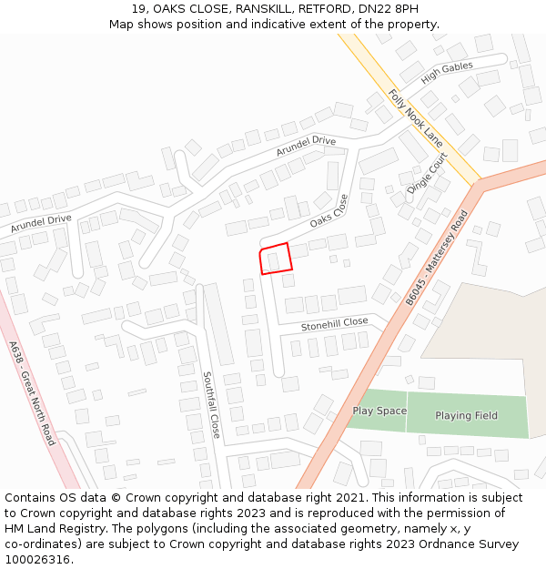 19, OAKS CLOSE, RANSKILL, RETFORD, DN22 8PH: Location map and indicative extent of plot