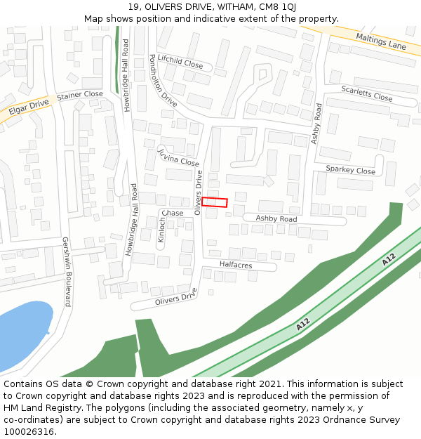 19, OLIVERS DRIVE, WITHAM, CM8 1QJ: Location map and indicative extent of plot