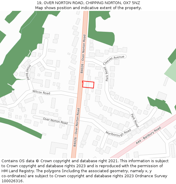 19, OVER NORTON ROAD, CHIPPING NORTON, OX7 5NZ: Location map and indicative extent of plot