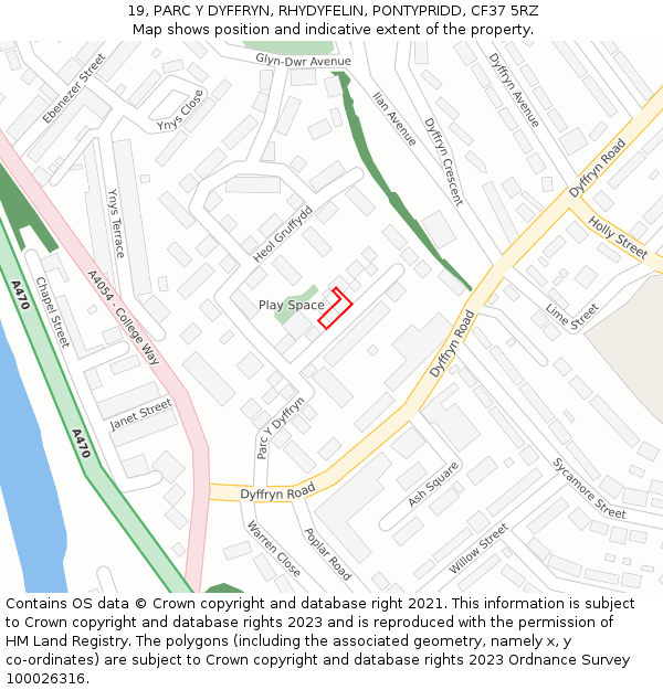 19, PARC Y DYFFRYN, RHYDYFELIN, PONTYPRIDD, CF37 5RZ: Location map and indicative extent of plot