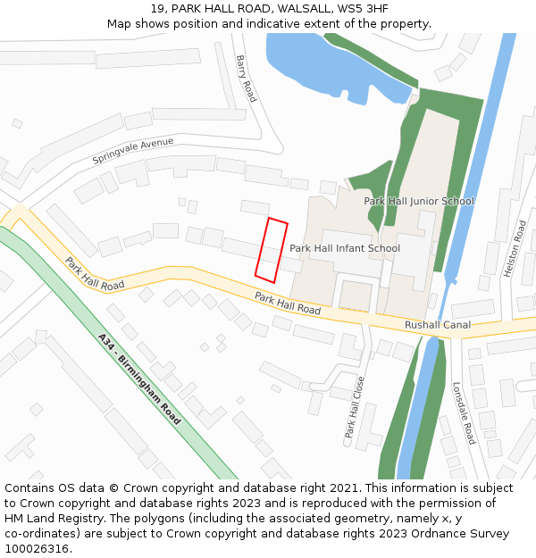 19, PARK HALL ROAD, WALSALL, WS5 3HF: Location map and indicative extent of plot