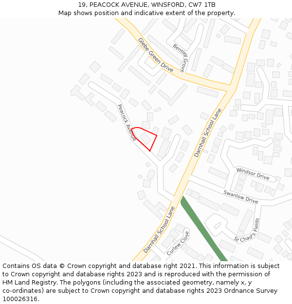 19, PEACOCK AVENUE, WINSFORD, CW7 1TB: Location map and indicative extent of plot