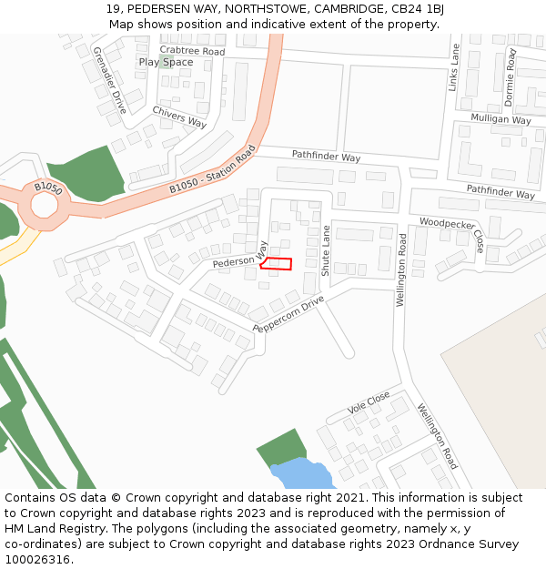 19, PEDERSEN WAY, NORTHSTOWE, CAMBRIDGE, CB24 1BJ: Location map and indicative extent of plot