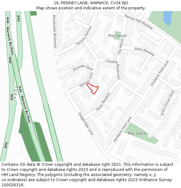 19, PENNEY LANE, WARWICK, CV34 6JG: Location map and indicative extent of plot