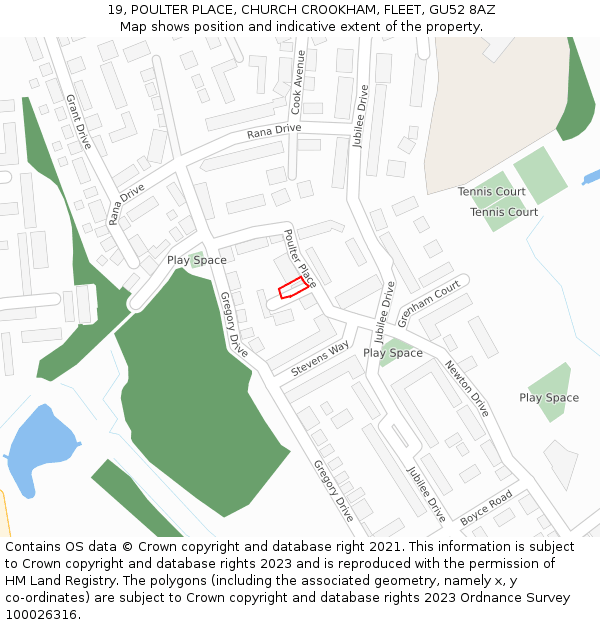 19, POULTER PLACE, CHURCH CROOKHAM, FLEET, GU52 8AZ: Location map and indicative extent of plot
