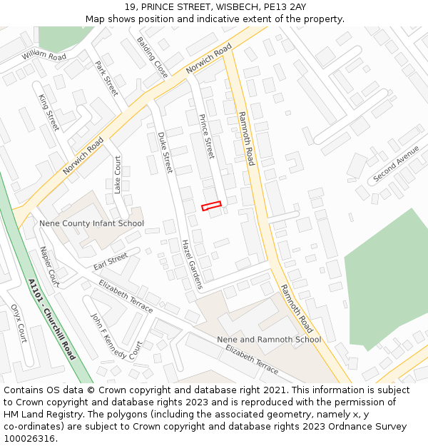 19, PRINCE STREET, WISBECH, PE13 2AY: Location map and indicative extent of plot