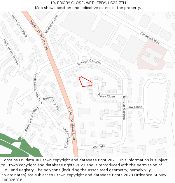 19, PRIORY CLOSE, WETHERBY, LS22 7TH: Location map and indicative extent of plot