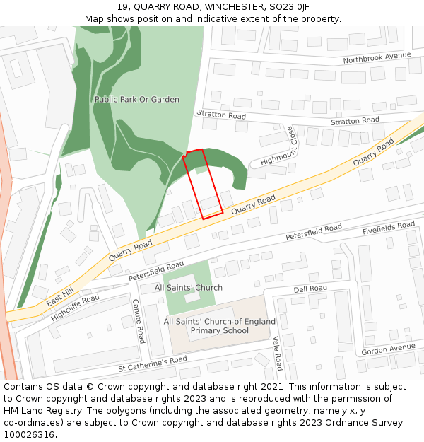 19, QUARRY ROAD, WINCHESTER, SO23 0JF: Location map and indicative extent of plot