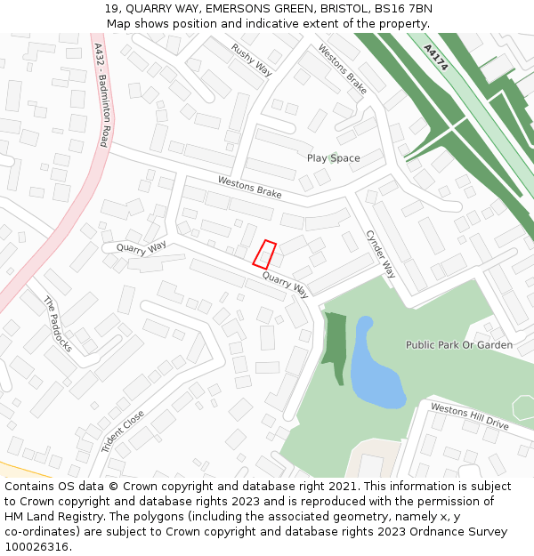 19, QUARRY WAY, EMERSONS GREEN, BRISTOL, BS16 7BN: Location map and indicative extent of plot