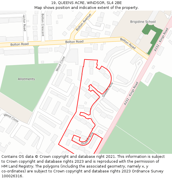 19, QUEENS ACRE, WINDSOR, SL4 2BE: Location map and indicative extent of plot