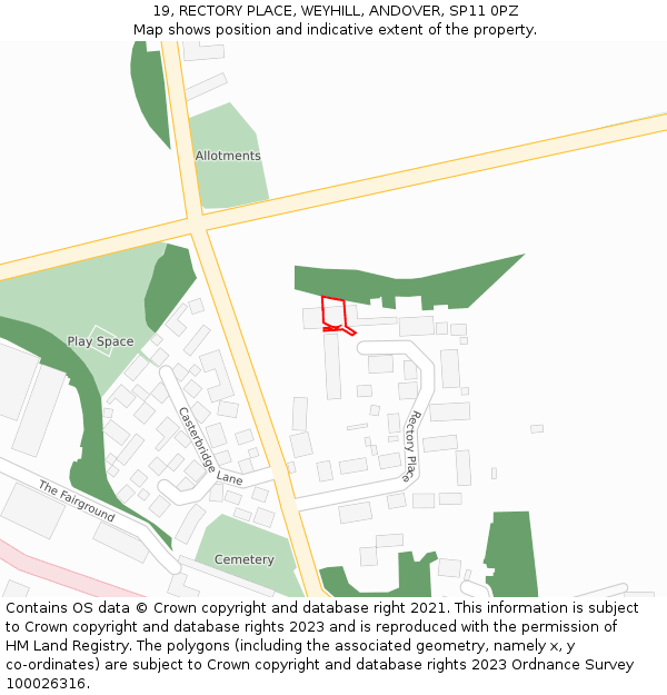 19, RECTORY PLACE, WEYHILL, ANDOVER, SP11 0PZ: Location map and indicative extent of plot