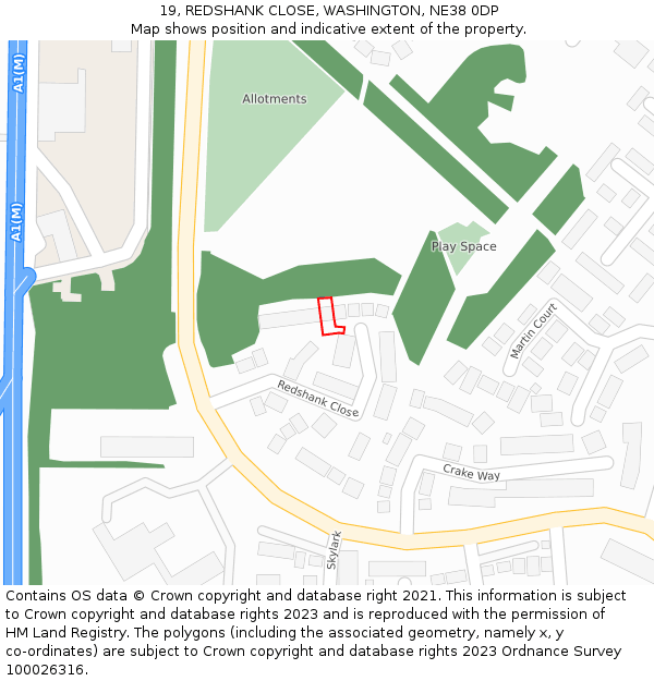 19, REDSHANK CLOSE, WASHINGTON, NE38 0DP: Location map and indicative extent of plot