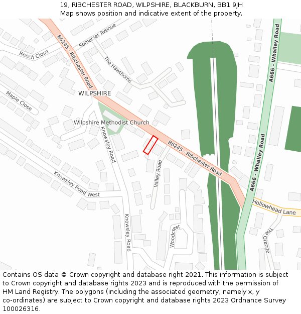 19, RIBCHESTER ROAD, WILPSHIRE, BLACKBURN, BB1 9JH: Location map and indicative extent of plot