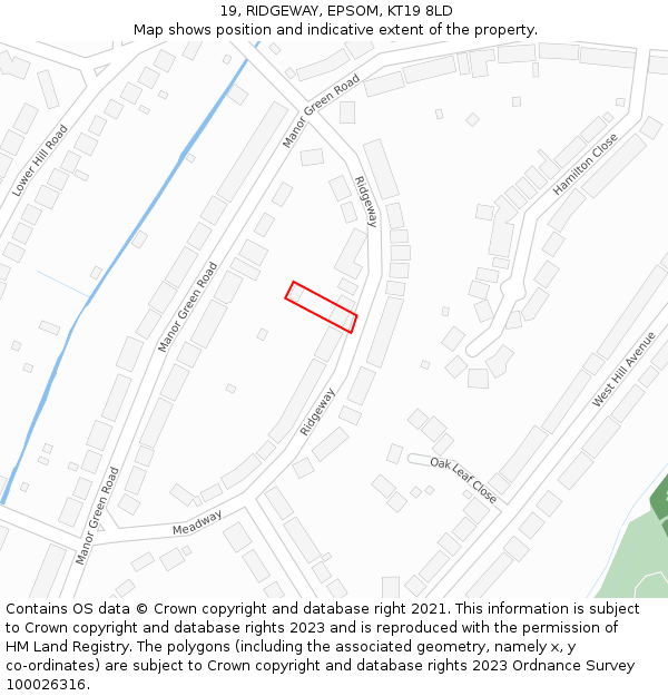 19, RIDGEWAY, EPSOM, KT19 8LD: Location map and indicative extent of plot