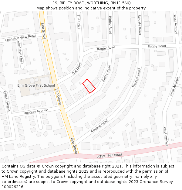 19, RIPLEY ROAD, WORTHING, BN11 5NQ: Location map and indicative extent of plot