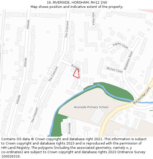 19, RIVERSIDE, HORSHAM, RH12 1NX: Location map and indicative extent of plot