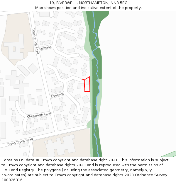 19, RIVERWELL, NORTHAMPTON, NN3 5EG: Location map and indicative extent of plot