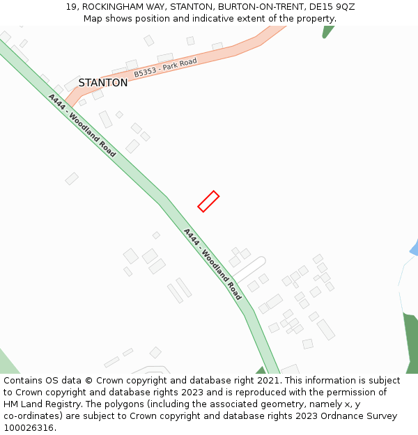 19, ROCKINGHAM WAY, STANTON, BURTON-ON-TRENT, DE15 9QZ: Location map and indicative extent of plot