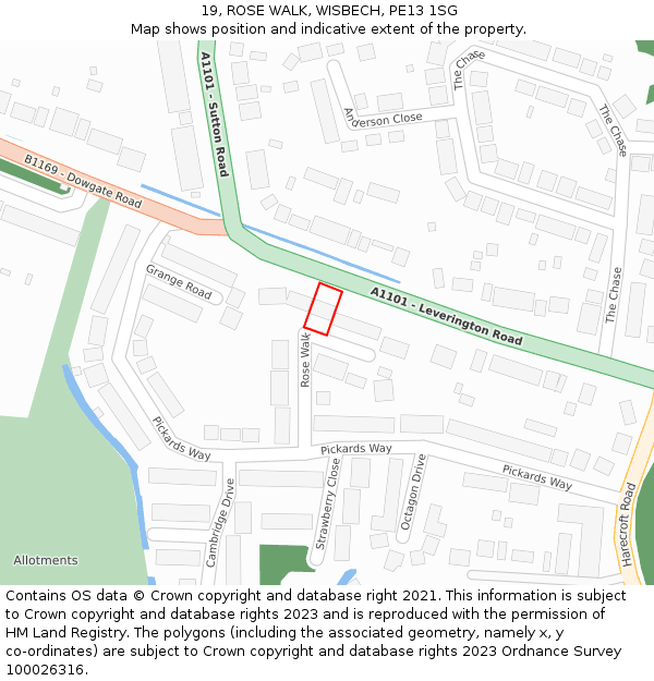 19, ROSE WALK, WISBECH, PE13 1SG: Location map and indicative extent of plot