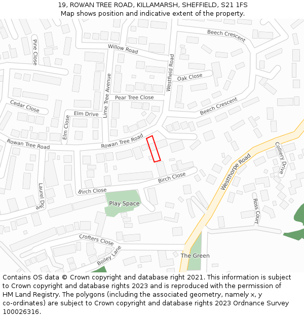 19, ROWAN TREE ROAD, KILLAMARSH, SHEFFIELD, S21 1FS: Location map and indicative extent of plot