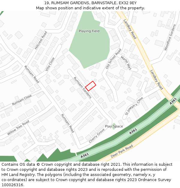 19, RUMSAM GARDENS, BARNSTAPLE, EX32 9EY: Location map and indicative extent of plot